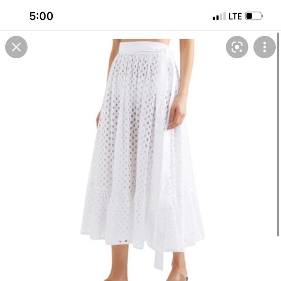Tory Burch High Waisted White Hermosa Midi Eyelet Skirt - Picture 2 of 7